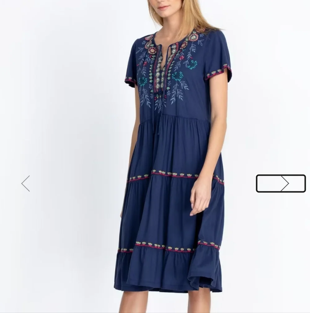 Johnny Was Sicilia Tiered Knit Dress Embroidered Details - Picture 2 of 10